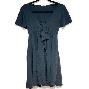 Anthropologie See You Monday Black V Neck Flutter Sleeve Fit and Flare Dress M